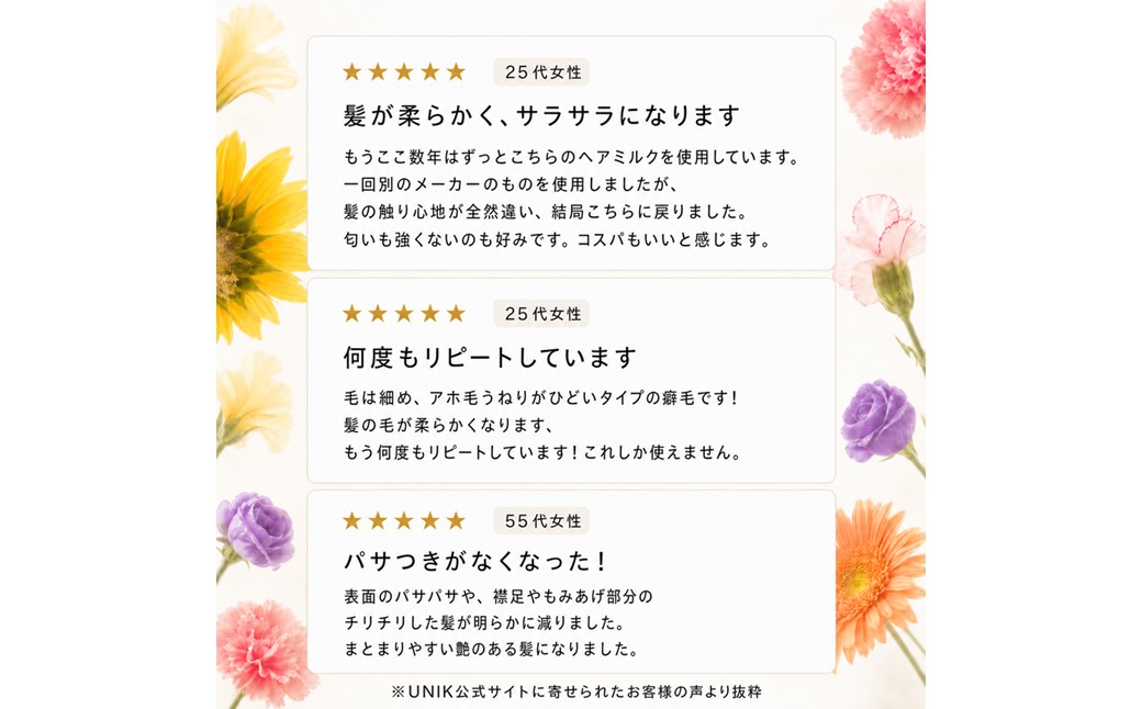 【UNIK】ナノシルクヘアミルク　業界初"シルクナノファイバー"配合