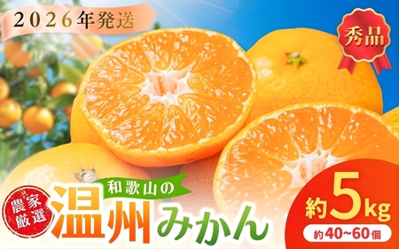 【2026年秋・発送分！】 和歌山県産温州みかん　秀品　約5kg（約40個～60個入）【先行予約】【2026年11月初旬頃から2026年12月中旬頃順次発送予定】 / みかん フルーツ 果物 柑橘 和歌山【kgr032A】