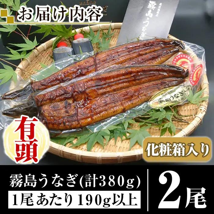 A5-034-RT 数量限定！特別サイズ！霧島産うなぎ蒲焼き計380g以上(190g超×2尾)【田代水産】霧島市 国産 鹿児島県産 うなぎ 鰻 ウナギ 高級 蒲焼き 蒲焼 かばやき タレ