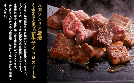 【ふじ匠】くまもと黒毛和牛 の サイコロステーキ 200g×2 計400g オリジナル・スパイス「肉専用にんにく塩」1瓶 付き 【 ソムリエ 厳選 ブランド牛 くまもと 黒毛和牛 ステーキ スパイス 