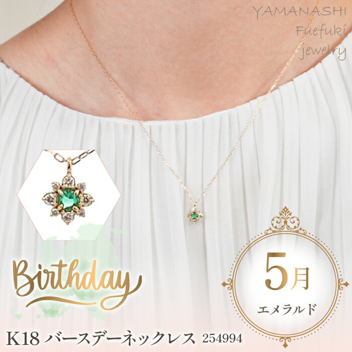 【ふるさと納税】 『特別寄附金額 期間限定 9/10まで』 K18　バースデーネックレス　エメラルド　5月　管理番号254994　×1本 ふるさと納税 人気 おすすめ ランキング アクセサリー 宝石 ジュエリー 高級 記念日 プレゼント 山梨県 笛吹市 送料無料 天然石 218-040