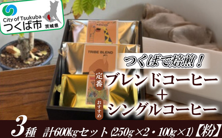 つくばで焙煎！トライブの定番とおすすめのシングル3種 計600gセット(250g×2・100g×1)[粉]