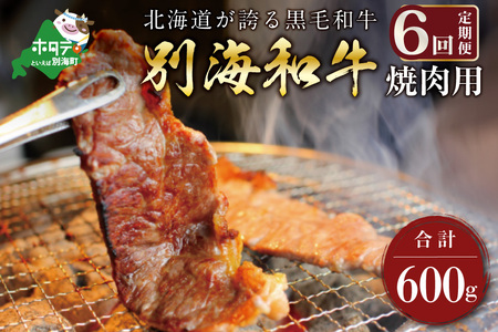 【定期便】黒毛和牛 焼肉用 計2.4㎏ 600g×6ヵ月【全6回】北海道 別海町 黒毛和牛