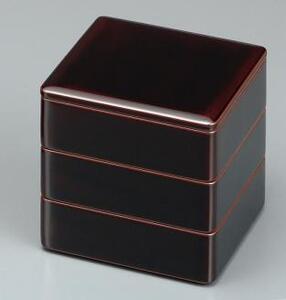 川連漆器 5寸角三段重 溜内古代朱 漆器 [I5-53007]