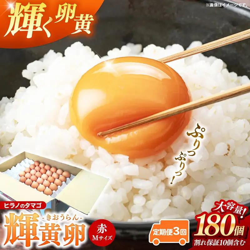 【定期便3回】ヒラノのタマゴ 輝黄卵(きおうらん) 赤Mサイズ 180個 【 割れ保証込み 卵 たまご タマゴ 国産 新鮮 直送 定期便 3回 3ヵ月 輝黄卵 朝ごはん 卵かけごはん 福岡県 筑前町 AJ007】【202609】