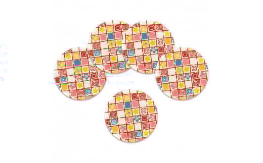 タツクラフト 友禅和紙コースター 5枚セット 梅桜 格子 【Tk345】