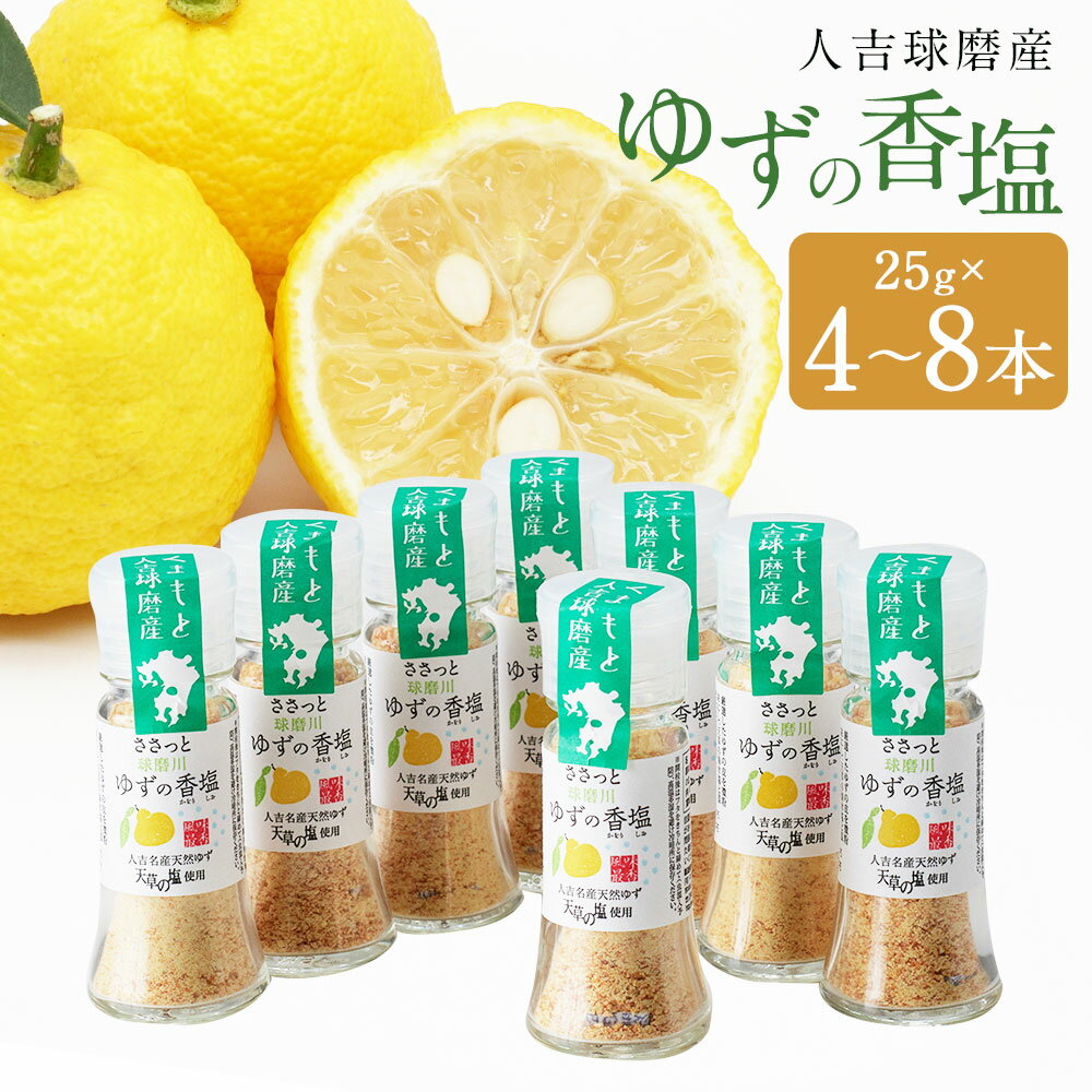 【ふるさと納税】＜選べる内容量＞人吉球磨産のゆず塩 球磨川ゆずの香塩 計100g（25g×4本） / 計200g（25g×8本） ゆず 塩 調味料 風味 九州 熊本 送料無料