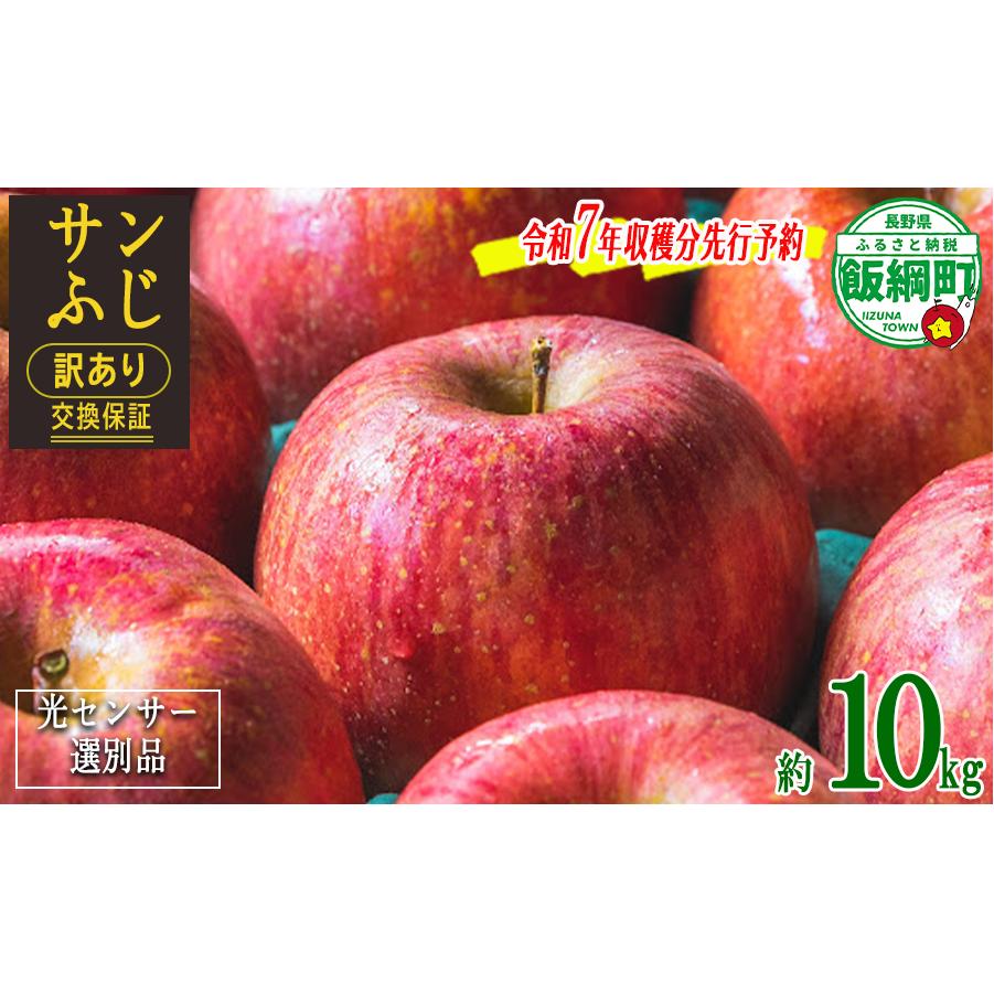 ＜令和7年収穫分順次発送中！＞りんご サンふじ 訳あり10kg (24～50玉) 果物 感謝りんご 交換保証 規格外 家庭用 傷あり 光センサー選別品 R7年12月末～R8年1月末順次発送 長野県 飯綱町 [1212]