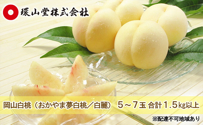 
            桃 2026年 先行予約 岡山 白桃（品種：おかやま夢白桃／白麗）5～7玉 合計1.5kg以上 もも モモ 岡山県産 国産 フルーツ 果物 ギフト 環山堂 直射日光 有袋栽培 上品 甘み 香り 豊か とろける 果汁 贈り物  [№5735-1424]
          