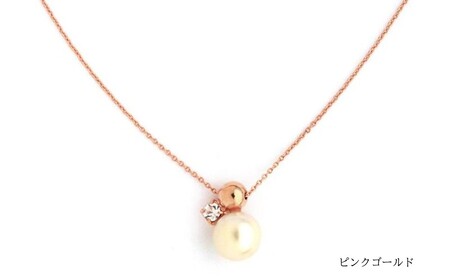 艶やかパールにストーン寄り添うネックレス(カラー：ピンクゴールド)【043-020-3】