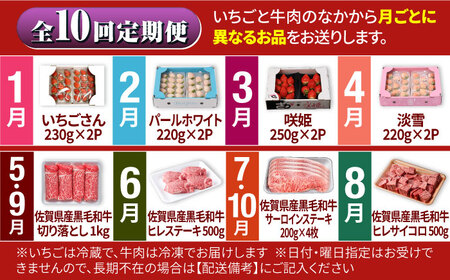 【R8年1月以降発送】【先行予約】【全10回定期便】赤白いちご4種と佐賀産和牛のセット / いちご 牛肉[IZZ024]