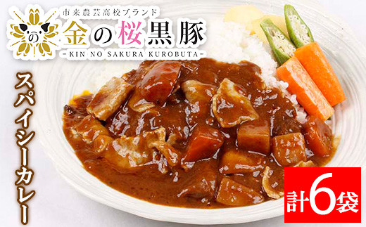 レンジでチン！金の桜黒豚 6食入り「スパイシー カレー 1.2kg（200g×6袋）」 常温保存 国産 の レトルト カレー  袋のまま レンチン お手軽 【A-1122H】