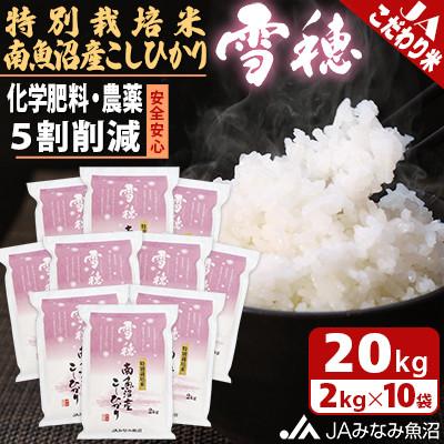ふるさと納税 南魚沼市 【令和7年産】農薬5割削減「特別栽培米南魚沼産こしひかり雪穂」精米20kg(2kg×10袋)