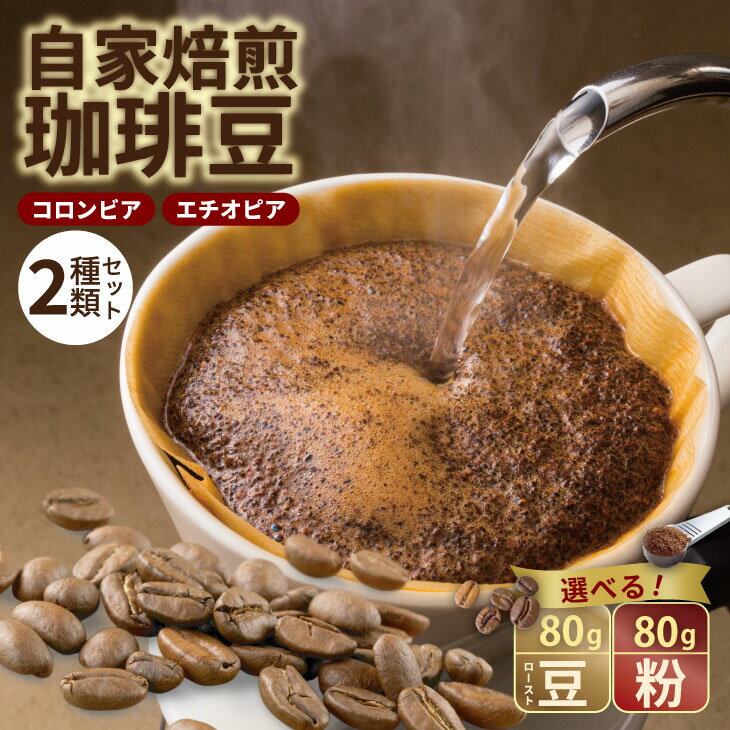 【ふるさと納税】 【選べる種類】自家焙煎 コーヒー 豆 2種セット コロンビア、エチオピア 80g×2袋 （ロースト豆・粉）珈琲 セット 贈答 プレゼント アースフルコーヒー 送料無料 【A060-017】