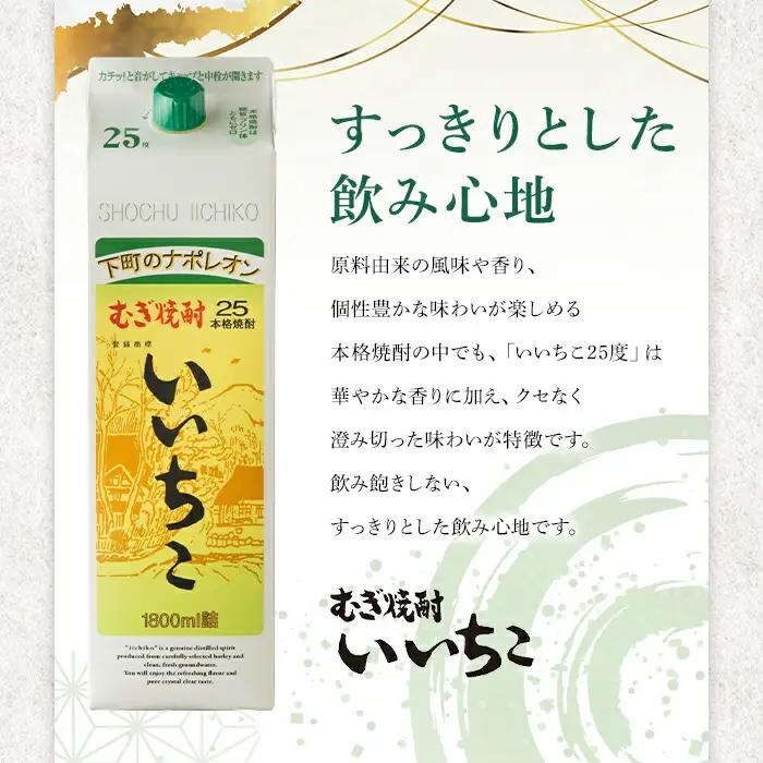 ＜定期便・全3回(隔月)＞いいちこ 25度 パック(総量32.4L・計10.8L×3回)酒 お酒 むぎ焼酎 1800ml 麦焼酎 いいちこ 常温 三和酒類 紙パック【204300100】【山添産業】