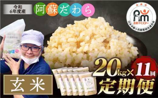【11ヶ月定期便】阿蘇だわら (玄米) 20kg (2kg×10袋) 熊本県 高森町 オリジナル米