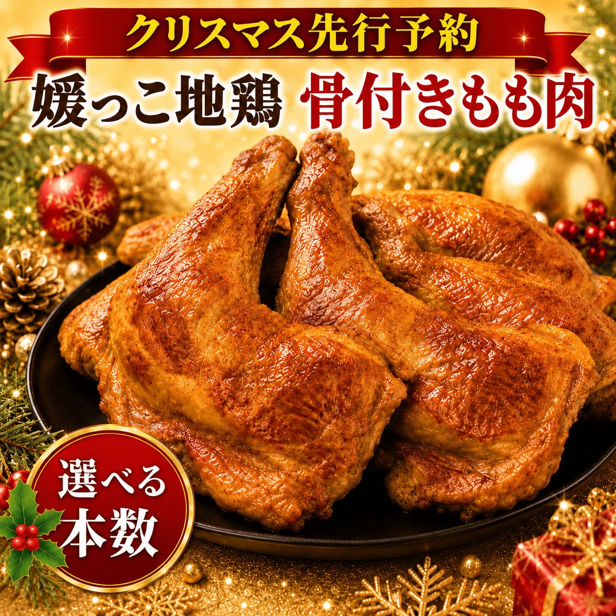 【ふるさと納税】 2026年 クリスマス 先行予約 本数 が 選べる 媛っこ 地鶏 骨付き もも肉 ( 2本 ・ 4本 ・ 6本 ) 1本 700g から 800g 地鶏 媛っこ地鶏 鶏肉 鳥肉 肉 チキン もも肉 クリスマス ローストチキン ごちそう 愛媛県 愛南町 ローカルスタンダード