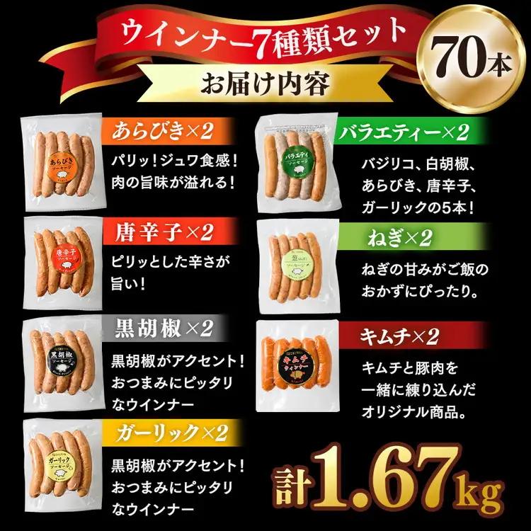 ウインナー充実セット(7種類70本 計1.67kg) ｜ウインナー ソーセージ
