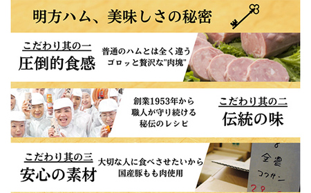 明方ハム 3本セット 計1050g 【JAめぐみの農業協同組合】ハム おつまみ 惣菜 晩酌 ディナー 弁当 ビール ワイン 酒のお供 大容量 まとめ買い 詰め合わせ 肉 食品 国産 豚肉 岐阜県 坂祝