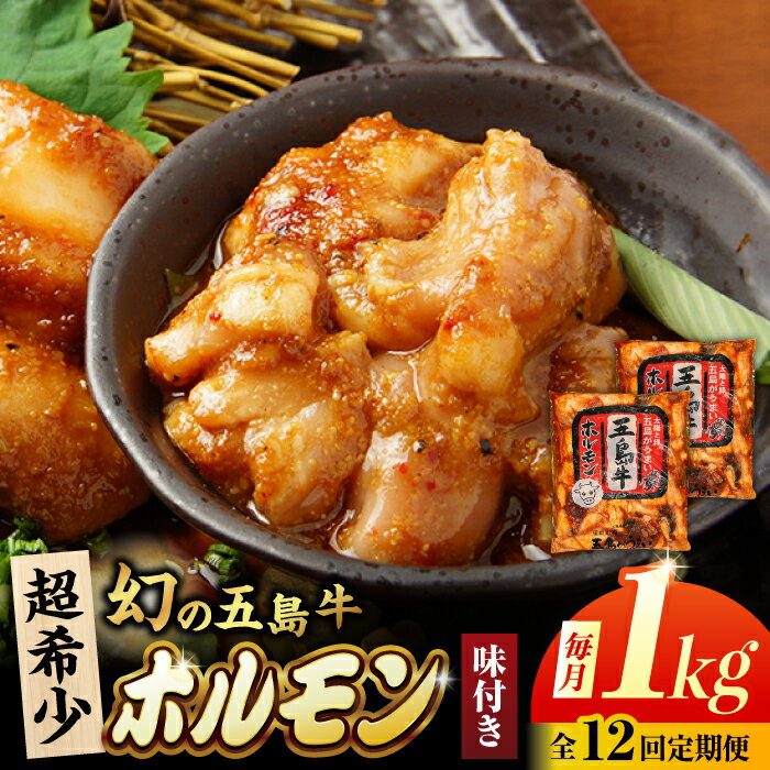 【ふるさと納税】【12回定期便】幻の五島牛ホルモン 1kg 味付き 五島市/ごとう農業協同組合[PAF090] 牛もつ 味付けホルモン もつ鍋 鉄板焼き 黒毛和牛 希少