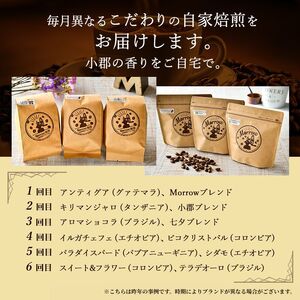 定期便 6回 コーヒー 自家焙煎 Morrow珈琲 200g×2種 (粉) 珈琲豆 ポスト投函 お楽しみ 6ヵ月