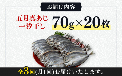 【全3回定期便】対馬 五月 真あじ 一汐干し 20枚 《 対馬市 》【 うえはら株式会社 】新鮮 アジ 干物 海産物 朝食 冷凍 [WAI060]