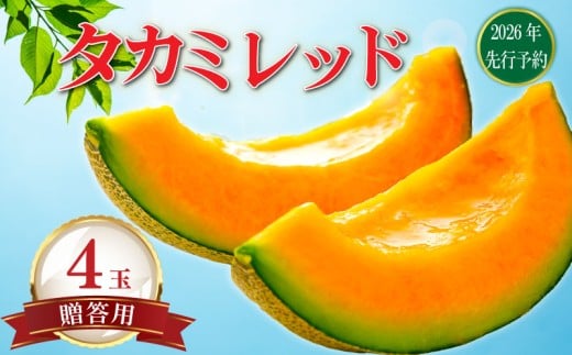 【 贈答用 】【2026年 先行予約】貴味レッド 赤肉 4玉 めろん meron 貴味 メロン 甘いメロン デザート ジューシ 糖度 甘い あまい 高級 人気 旬 果物 くだもの フルーツ 贈り物 ギフト プレゼント 千葉県 旭市 たかの果樹園 tke009