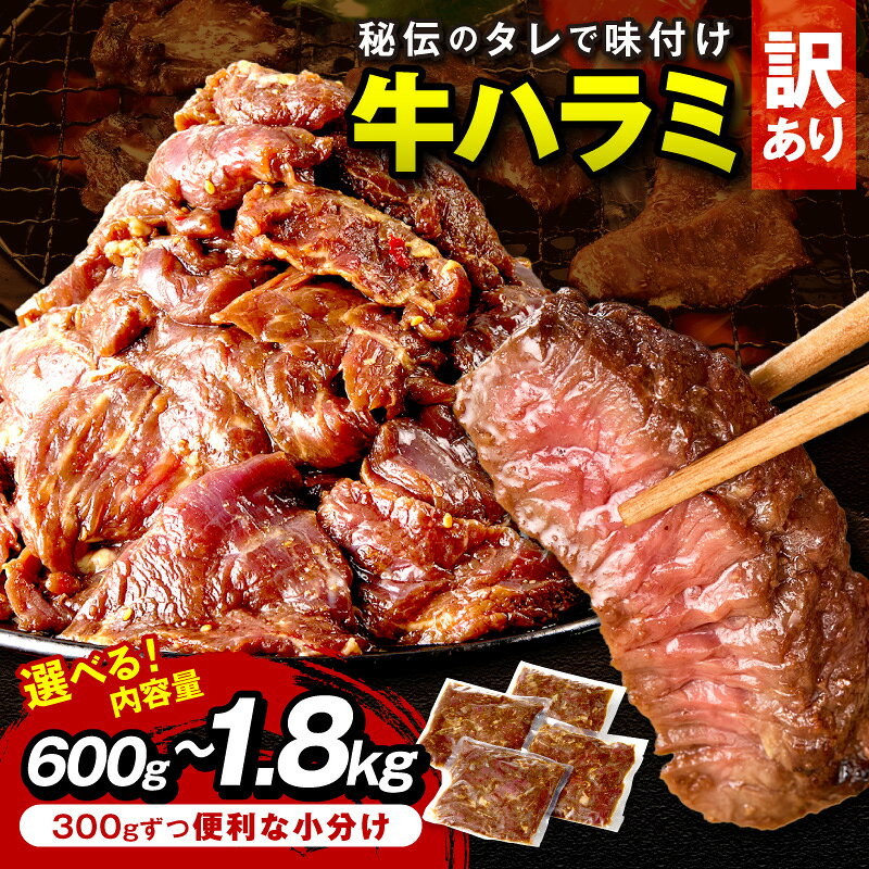 【ふるさと納税】訳あり【2026年9月上旬から発送】先行予約・小分け300g★5.0 【訳あり】牛ハラミ（サガリ） 秘伝のタレ込み 味付け肉 600g 1.2kg 1.8kg 内容量 ふるさと納税 牛肉 訳あり ハラミ サガリ 小分け 個包装 焼肉 ふるさと納税 ハラミ