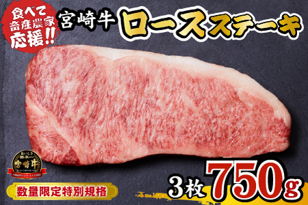 宮崎牛 ロースステーキ 750g（牛肉 黒毛和牛 畜産農家応援 ロース ステーキ 赤身 数量限定）