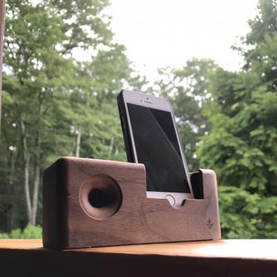 ふるさと納税 原村 木製スマホスピーカー　アウルmini  ウォールナット