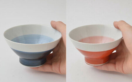 【波佐見焼】大人気！ くらわんか碗 半青・半赤・青丸・赤丸 4点セット お茶碗【福田陶器店】[PA424]