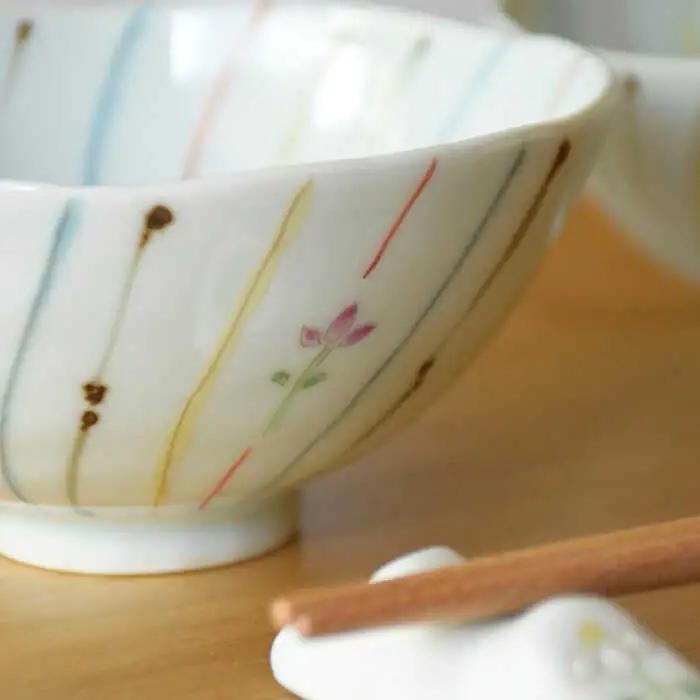 【波佐見焼】小花ストライプ 夫婦茶碗 2点セット【藍水】[GB55]