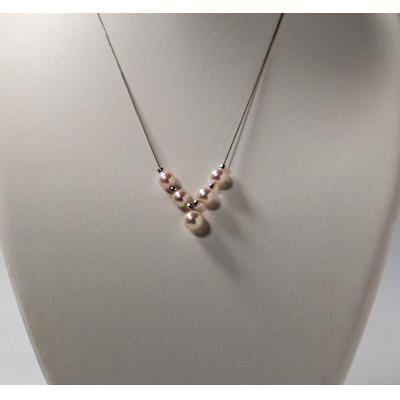 ふるさと納税 愛南町 スルーネックレス(アコヤ真珠 7.5-8.5mm 5粒)Y字デザイン 金具シルバー+ミラーボール |  | 02