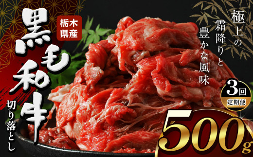 【定期便3回】栃木県産牛 黒毛和牛 切り落とし  500g  | 黒毛 和牛 牛肉 焼肉 とろける 霜降り 赤身 切り落とし ふるさと 納税 イチオシ おすすめ 栃木県 下野市 しもつけ市