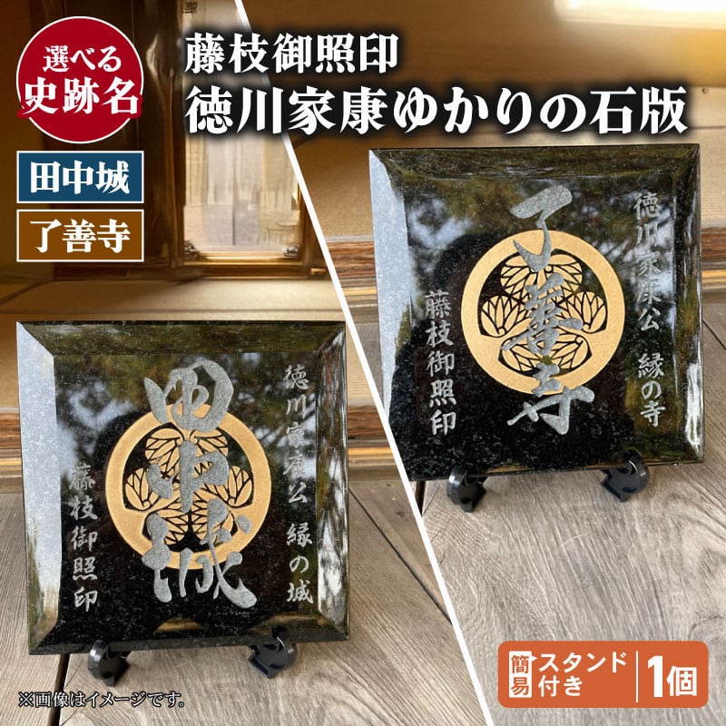 
            【選べる】 藤枝 御照印 徳川家康 ゆかりの 石版 1個 簡易 スタンド 付き 了善寺 田中城 葵 家紋 観賞用 歴史 徳川 家康 三つ葉葵紋 戦国 ロマン 静岡県 藤枝市
          