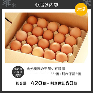 【12か月定期便】永光農園の平飼い有精卵　35個+割れ保証5個