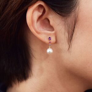 S085-499_あこや真珠 天草 ピアス 半貴石 7.5-8mm ホワイトピンク 真珠