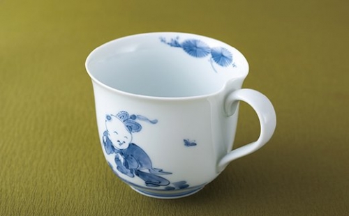 G239p 〈平戸松山窯〉創作唐子絵一方押しマグ