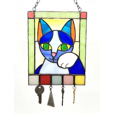 ふるさと納税 東村山市 ステンドグラス製　幸運の招き猫の壁掛キーフック |  | 01