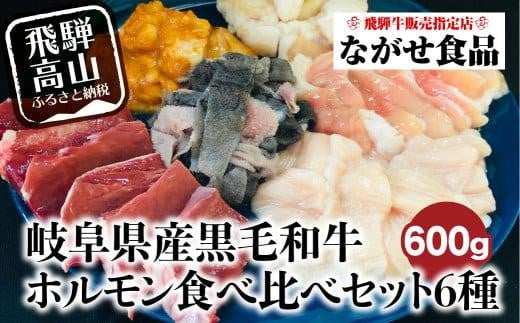 岐阜県産 黒毛和牛 ホルモン 食べ比べセット 600g（100g×6）シロホルモン ハツ センマイ テッチャン 赤センマイ 希少部位  飛騨高山 FH011