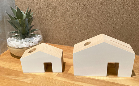 ヒノキ無垢材のおうち型のペン立て大・小2個セット ｜ インテリア 小物入れ 文房具 ペンスタンド 卓上 デスク収納 収納ボックス 印鑑立て メモ挿し オフィス 玄関 おしゃれ  かわいい デザイン 檜