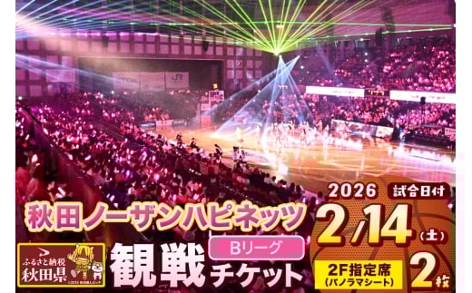 秋田ノーザンハピネッツ観戦チケット（2月14日）パノラマシート（2F指定）　ペア