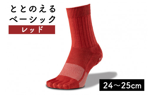 足の健康を考えた五本指ソックスととのえる ベーシック男女兼用（24～25cm）【レッド】靴下 くつ下 足の健康 足のトラブル予防 5本指構造 5本指ソックス くつした ウォーキング care:soku（ケアソク）山忠