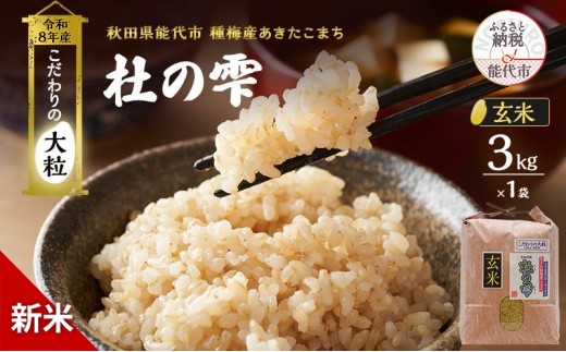 
                  新米 先行予約 令和8年産 [玄米]秋田県産 あきたこまち 3kg「杜の雫」こだわりの大粒 種梅産【お米 たねうめ 玄米 精米 ご飯 ブランド米 大粒 おにぎり 産地直送 おこめ ごはん】
                
