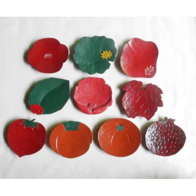 ふるさと納税 伊達市 【漆器】花柄の豆皿 5枚と果物の柄の豆皿 5枚　計10枚セット(各直径 約8〜11cm)