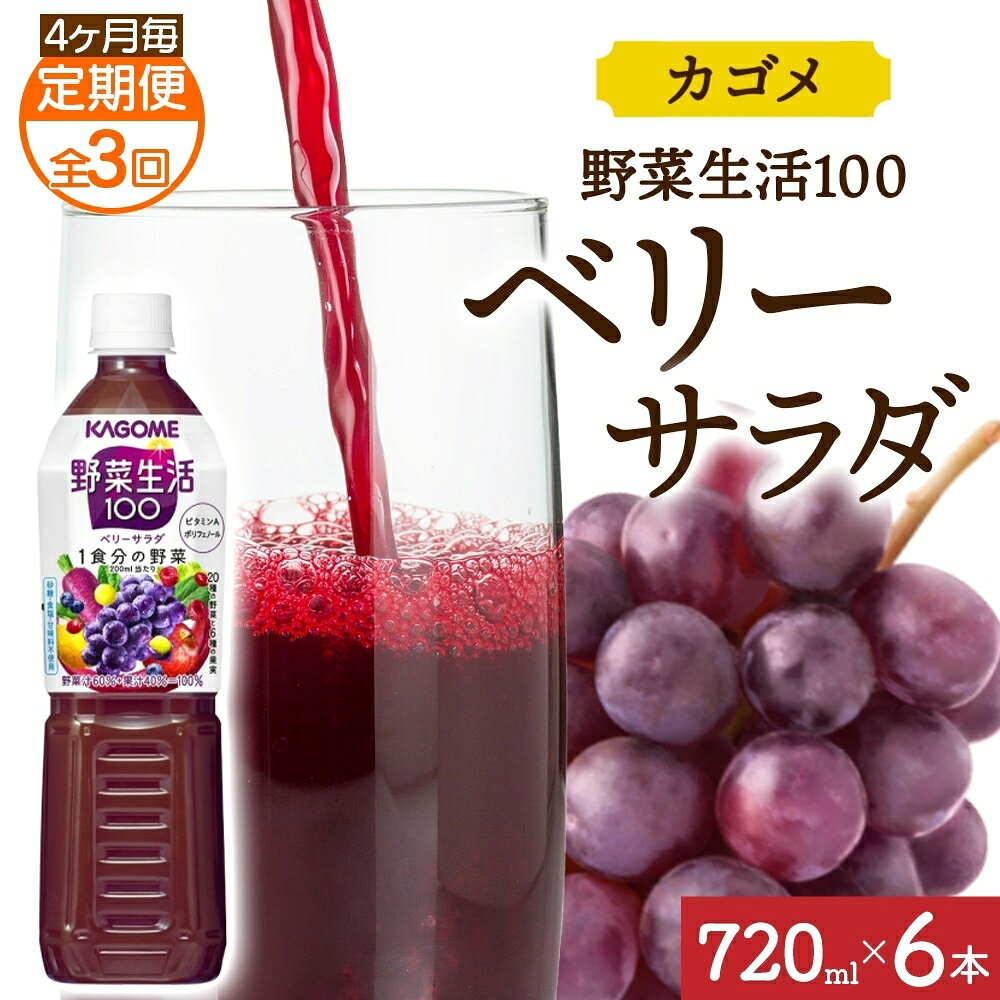 【ふるさと納税】 【定期便】4ヵ月毎全3回野菜生活100 ベリーサラダ 720mlPET 栃木県 那須塩原市 ペットボトル 野菜 果実 ベリー ミックスジュース β-カロテン フルーティー 紫野菜 KAGOME 送料無料