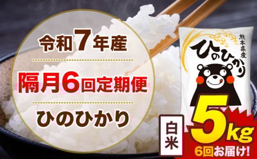【隔月6回定期便】米 令和7年産ひのひかり 白米 定期便 5kg《お申込み翌月から出荷》熊本県 菊池市 国産 熊本県産 白米 精米 送料無料 ヒノヒカリ こめ お米