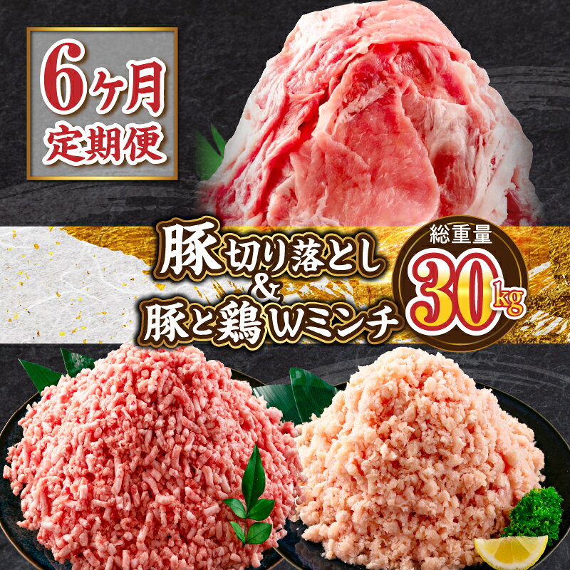 【ふるさと納税】6か月 お楽しみ 定期便 豚肉 鶏肉 ミンチ 豚 切り落とし セット 総重量30kg 6回 国産 おかず 食品 ひき肉 挽肉 万能食材 鍋 つくね ハンバーグ 豚丼 お祝 記念日 おすすめ お弁当 おつまみ 小分け 個包装 冷凍 おすそ分け 宮崎県 日南市 送料無料