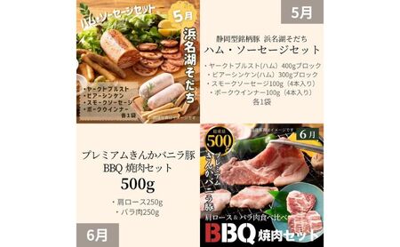 とんきい自慢の豚肉定期便【12か月】毎月お届け！豚肉 浜名湖そだち プレミアムきんかバニラ豚【配送不可：離島】しゃぶしゃぶ すき焼き BBQ　焼き肉 食べ比べ セット 浜松市