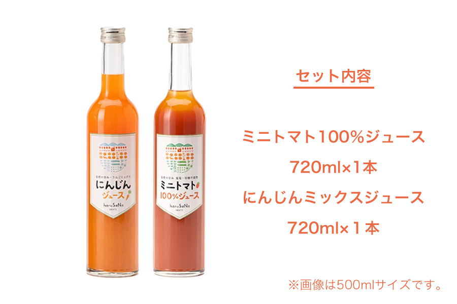 無添加　ミニトマト100%ジュースとにんじんミックスジュースセット　720ml 各1本